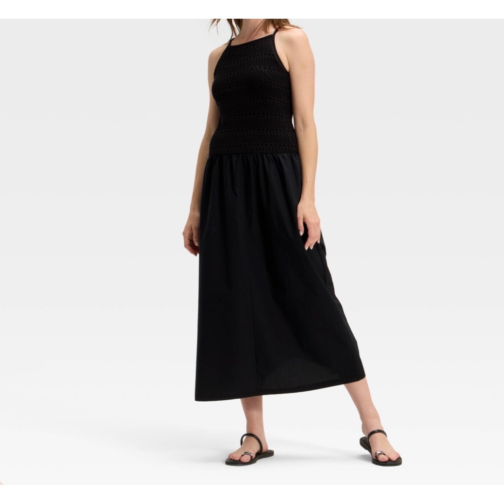 Universal Thread Black Crochet Knit‎ Midi Dress Spaghetti Strap Size S